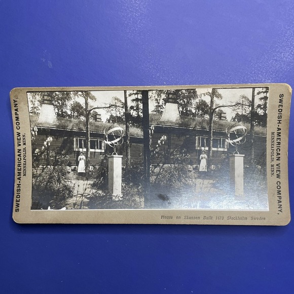 Antique Stereoview Card Swedish American House in Skansen Stockholm Sweden - Picture 2 of 3